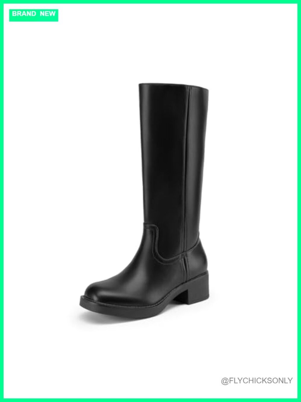 Womens Square Toe Platform Chunky Block Heel Knee High Riding Boots Faux Leather